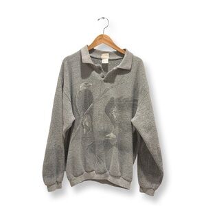 Vintage | Gray Polo Sweatshirt with Eagle Design